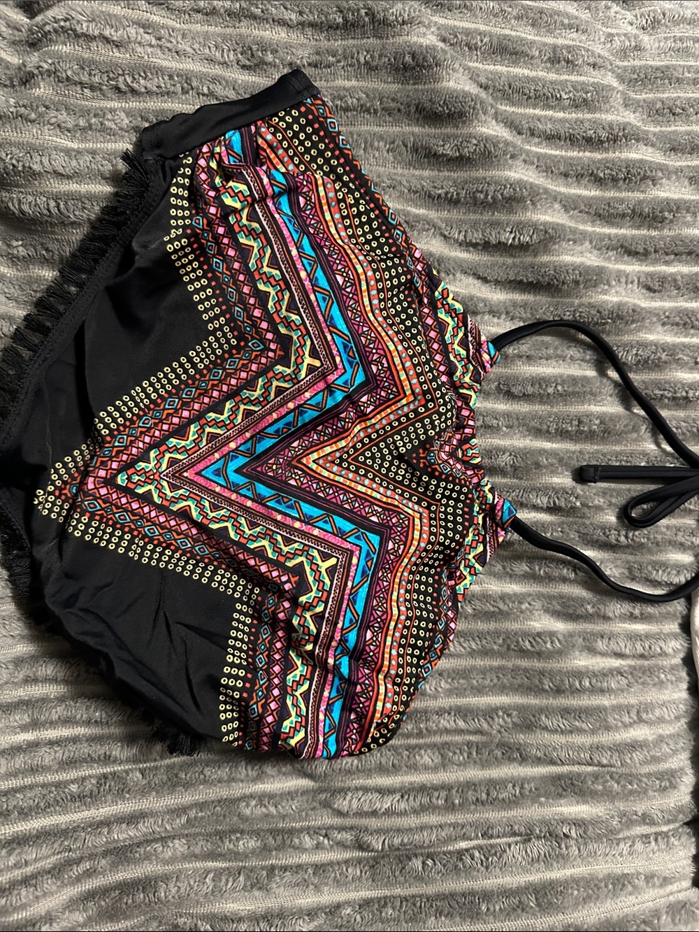 SO Black Bikini Top with Bright Multicolor Aztec Print